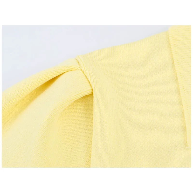 Women's Cardigan with Tie New 2026 Spring Summer Lapel Collar Short Puff Sleeve Knitted Solid Lady Sweater Elastic Female Tops - 5