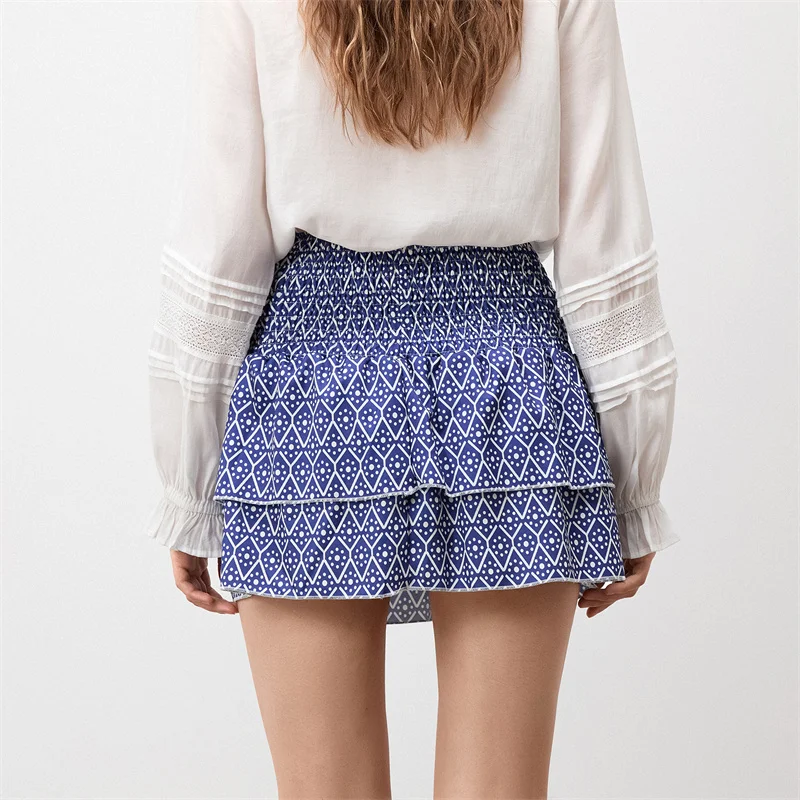 Minifalda de verano para mujer, con estampado floral, elástica, de cintura alta, con volantes escalonados, faldas cortas de corte A, faldas para salir, ropa de calle