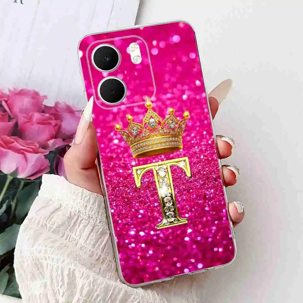 Fashion Flower Crown Soft Silicone TPU Phone Case Cover, A-Z Alphabet Design