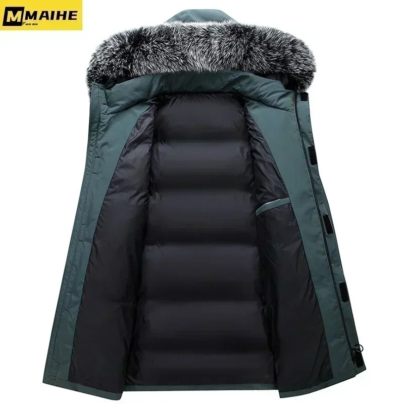 Down Jacket Mens Jacket Winter Long Down Jacket For Men Fur Collar Hooded Duck Down Coat