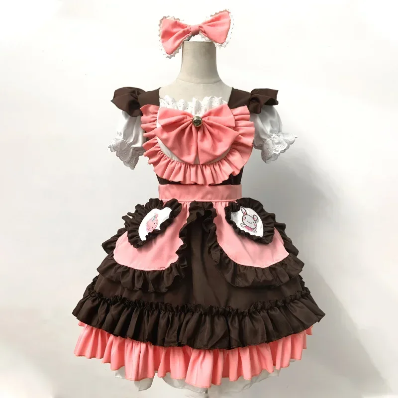 

Kawaii Japanese Coffee Waitress Women Sweet Lolita Anime Bunny Girl maid cosplay costumes pink bow party princess dress 2024 New