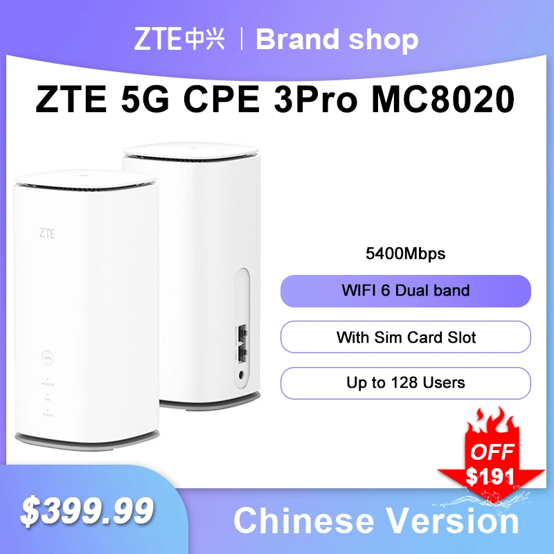 Original ZTE MC8020 5G WIFI6+ Router 5400Mbps Dual Band mesh wifi extender wireless router with sim card slot 5G 4G LTE network wifi booster extender