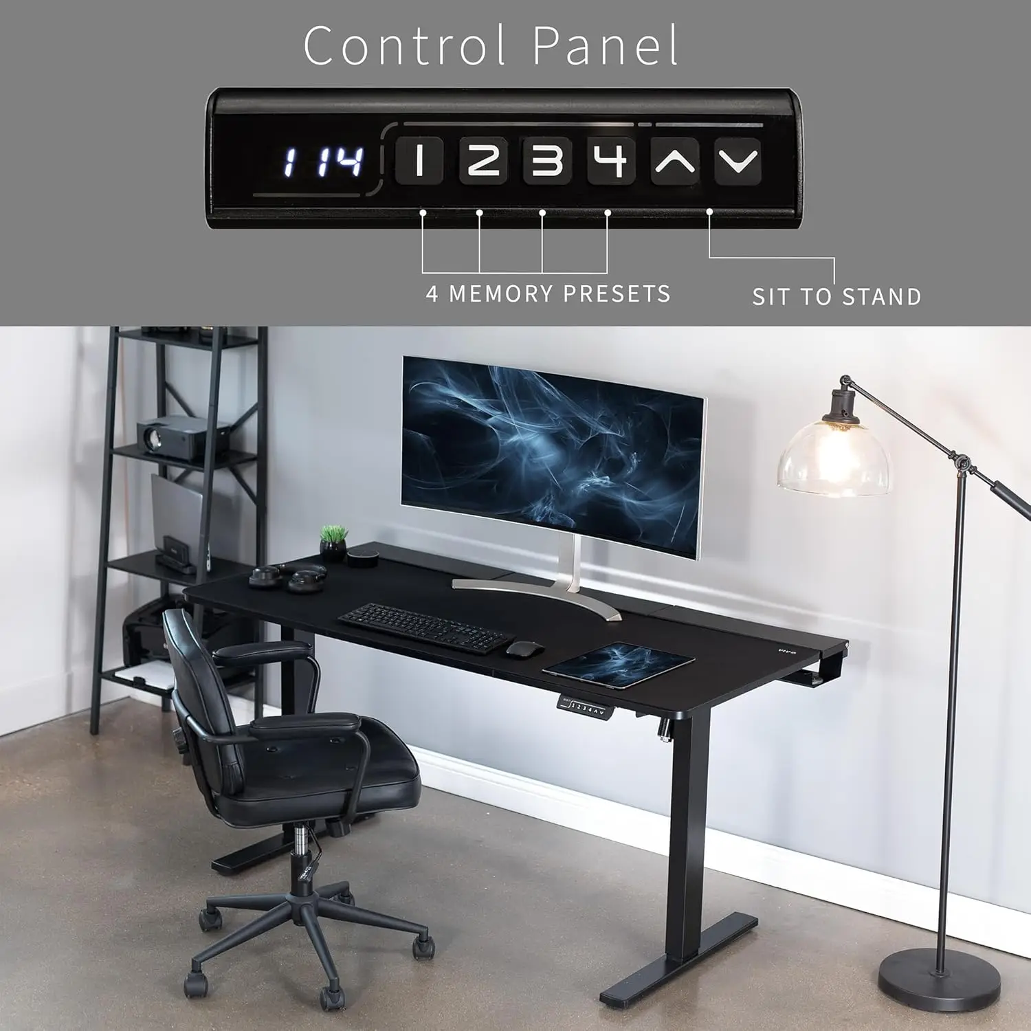 Electric 60 x 30 inch Standing Desk Workstation with Concealed Cable Trays and Full-Size Mouse Pad, Memory Controller Heigh 6