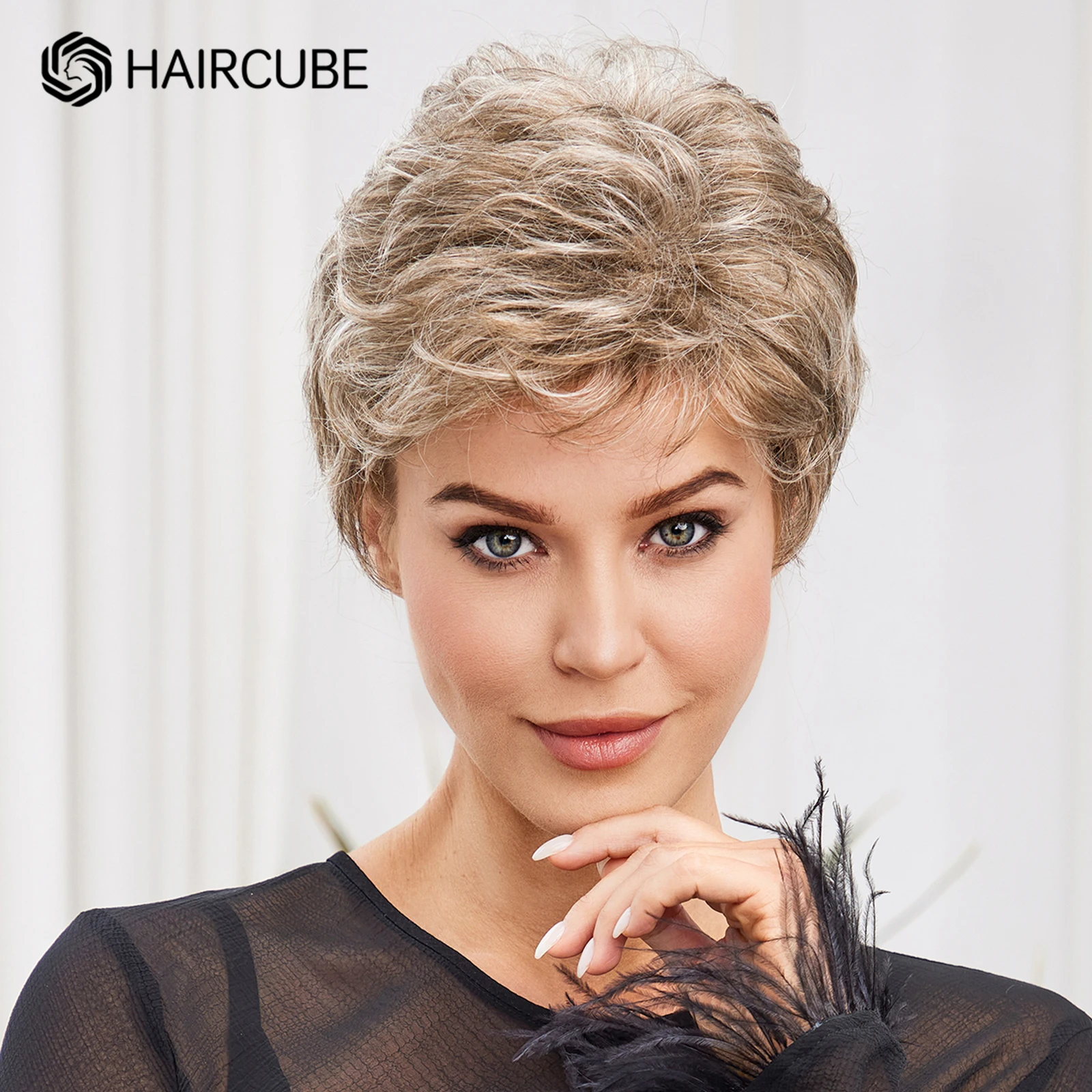 Krótkie brązowe mieszane blond peruki dla kobiet Pixie Curly Wave Bob Peruki z grzywką Naturalne codzienne użytkowanie Włosy Kanekalon Syntetyczna peruka damska