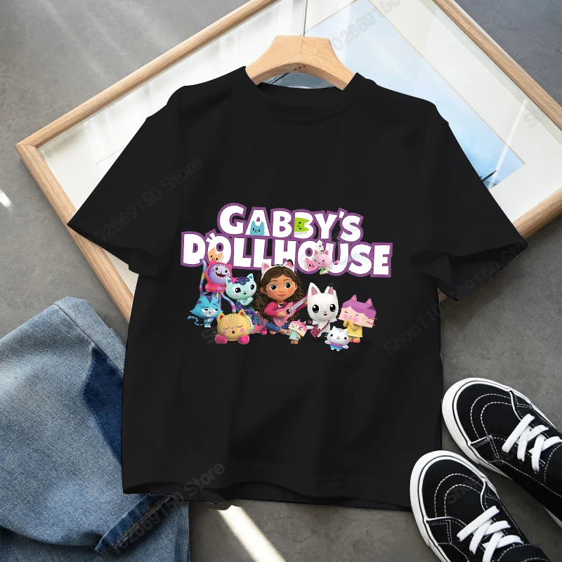 Gabby Dollhouses Girls Cartoon Cute T-Shirt Summer Kid Casual Cotton Top Bambini Anime Printed Tee Fashion Kawaii Abbigliamento Regalo
