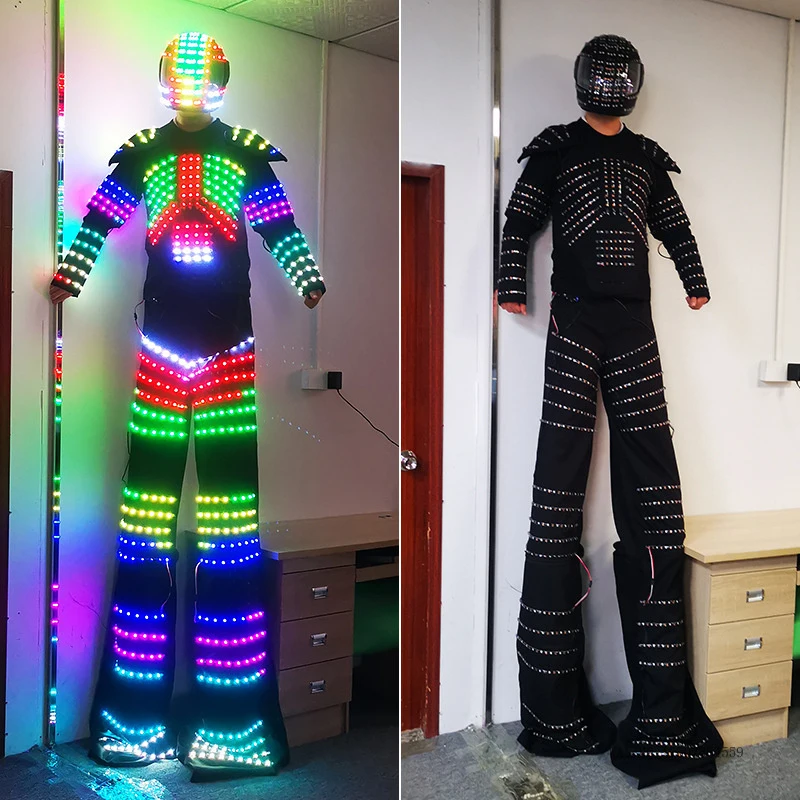 LED 색상변환 장대 의상, 발광 공연 소품, 헬멧, 남성용 바 기계식 발광 의상