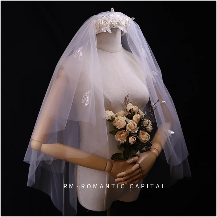 

Bride Korean creative flower headband veil wedding dress complex