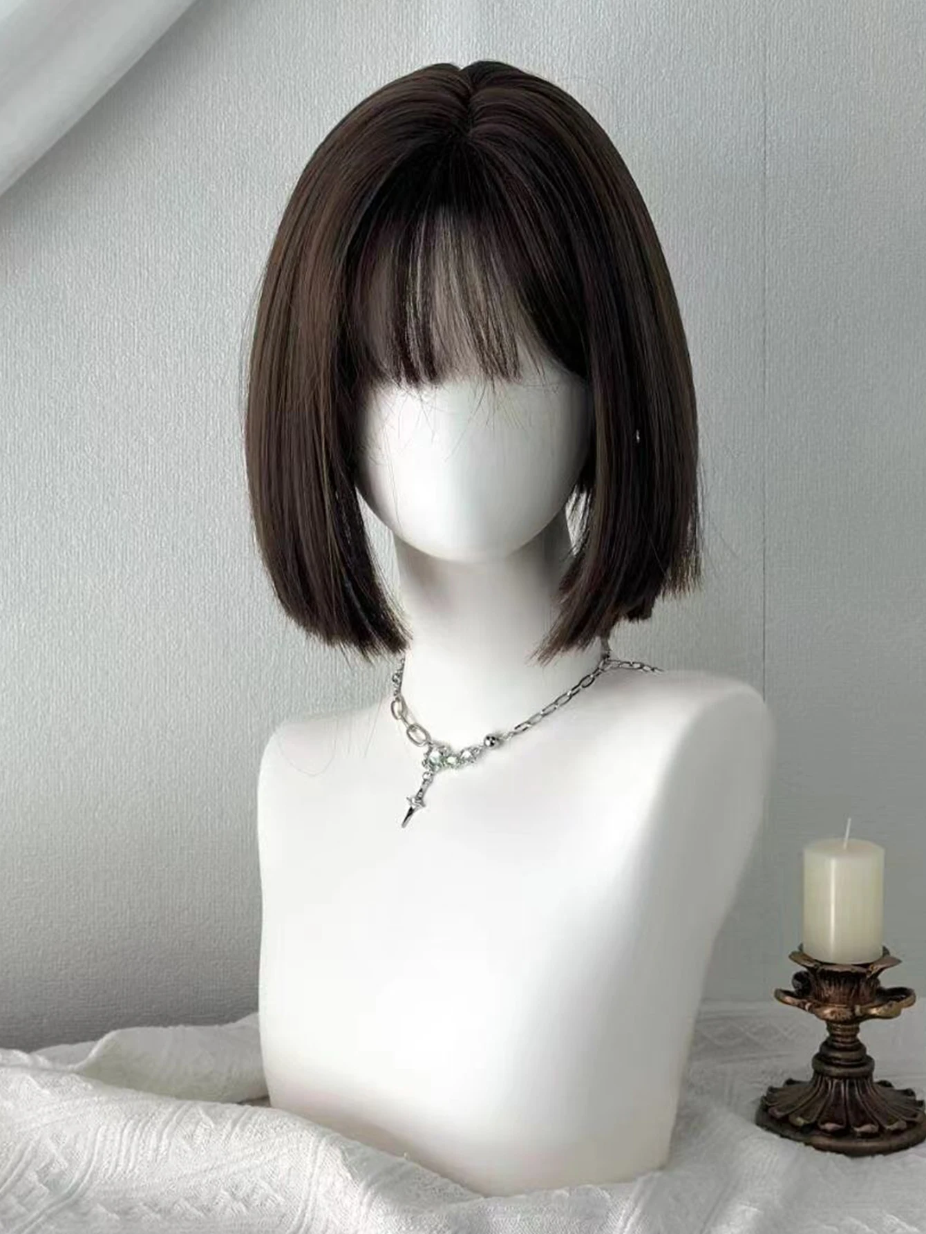 Short Synthetic Black White Platinum Wig for Women