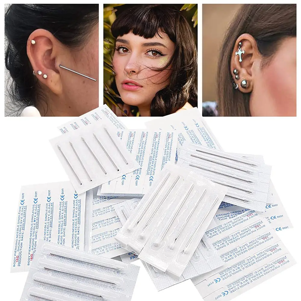 12G 14G 16G 18G 20G 5/10/30/50/100pcs Piercing Needles Disposable Body Piercing Needles Ear Nose Navel Nipple Kits