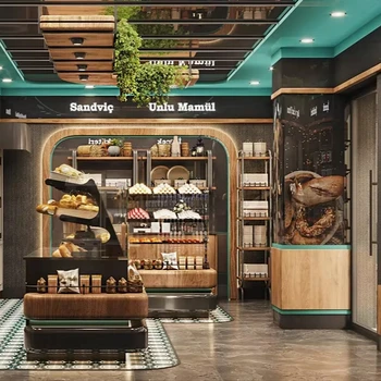 Design Personalizzato di Arredamento per Caffetterie, Bancone su Misura per Pasticcerie, Scaffale Espositivo in Legno per Forniture da Caffetteria