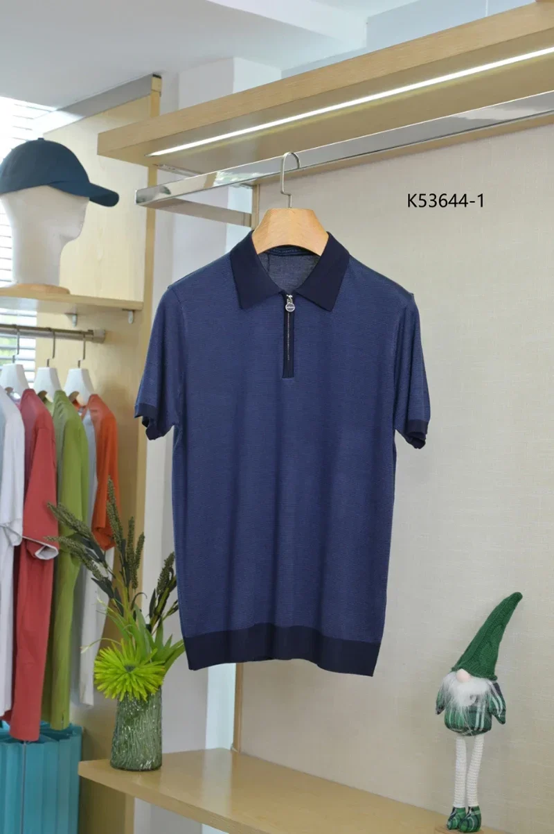 OECHSLI polo in seta da uomo 2025 New Fashion ricamo elastico manica corta cerniera sottile qualità taglia grande M-4XL