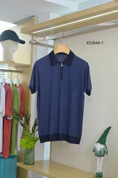 OECHSLI polo in seta da uomo 2025 New Fashion ricamo elastico manica corta cerniera sottile qualità taglia grande M-4XL