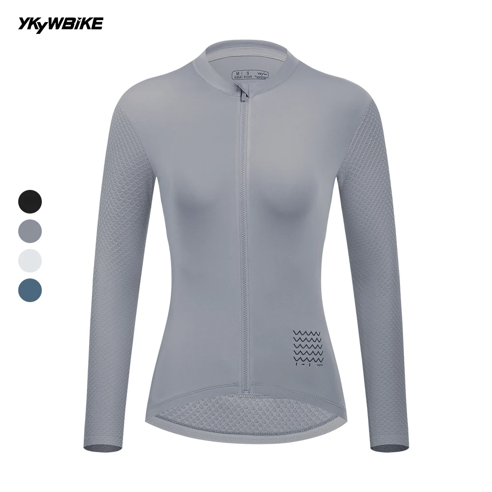 YKYWBIKE Women Cycling Jersey Long Sleeve Spring Breathable Road Bike Shirt Full YKK Zipper Female Bicycle Jersey