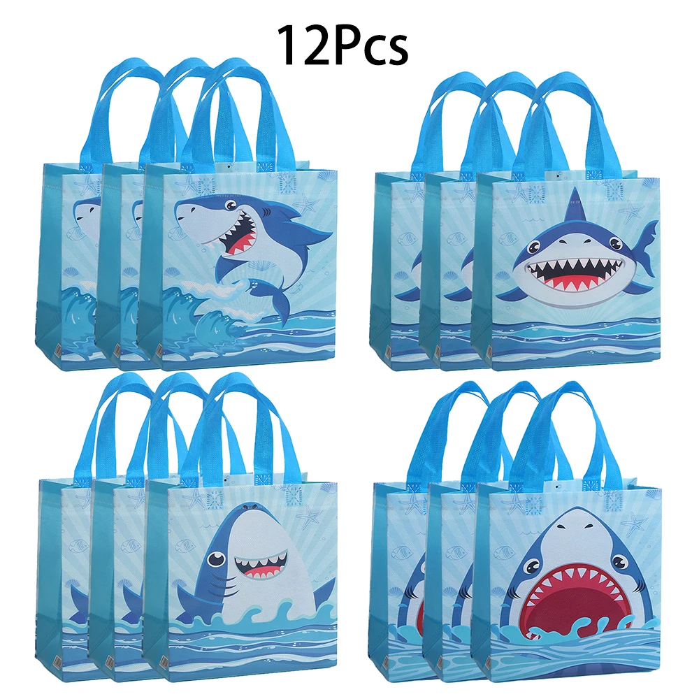 12 Stück süße Unter Dem Meer Hai Thema Vlies Geschenkverpackung Tasche Einkaufstasche für Kinder Jungen Geburtstag Baby Shower Party Dekoration