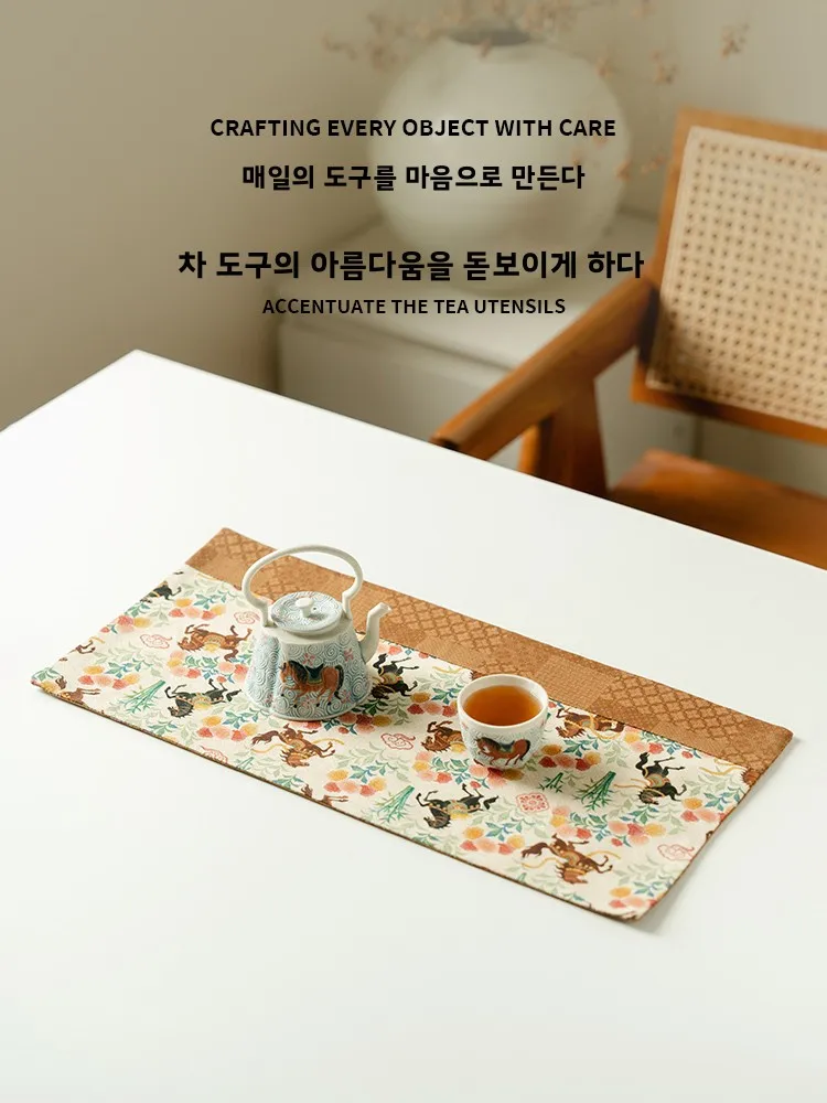 순면 다도 깔개 전통 조각 프린팅 말 밟는 꽃길 차 테이블보 차 매트 중국 선 스타일