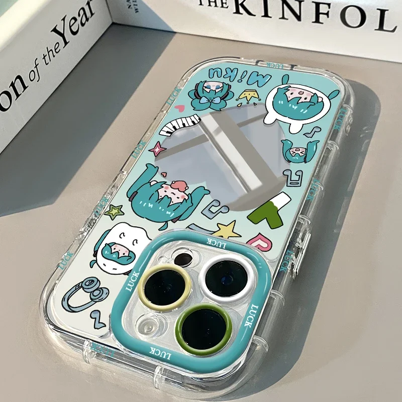 Kawaii Cartoon Silicone Phone Case with Creative Makeup Mirror - Anime Girl Gift