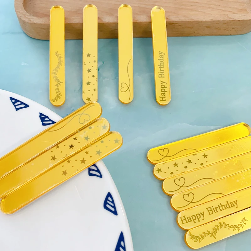Acrylic Ice Cream Sticks Heart Star Happy Birthday Popsicle Sticks Cake Candy Pop Ice Lollies Baby Shower Kids Gift 10Pcs