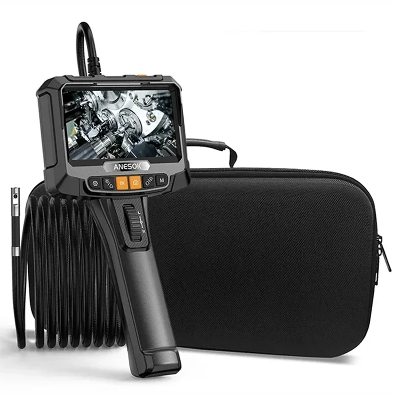 360° 2-way 3.9m/6/8mm single Dual lens 1080P Steering Industrial Borescope Endoscopy Camera 5 "HD Screen High Temperature Alarm 6