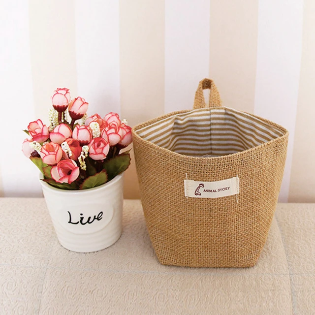 Luanqi 1Pcs 10X13Cm Pamut Ágynemű Függő Zseb Asztal Tároló Kosár Kis Zsákos Sundries Doboz Fogantyúval - Image 6