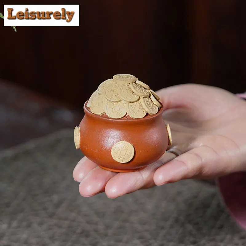 2pc/lot Yixing Zisha Wealth-attracting Treasure Ingot Tea Pet Antique Miniatures Tea Figurine Play Toys Tea Statue Ornaments