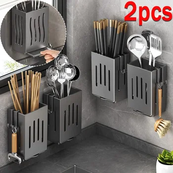 Portaoggetti multifunzionale per utensili da cucina Portaoggetti per bacchette Scatola portaoggetti per posate autoportante a parete 1