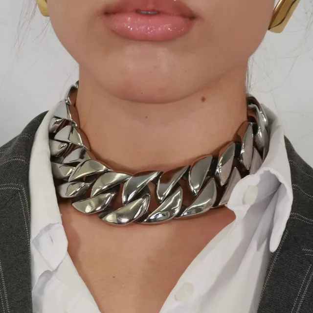 Collier en acier inoxydable 18 carats, bijoux épais en or, chaîne à maillons cubains, ras du cou pour hommes 1