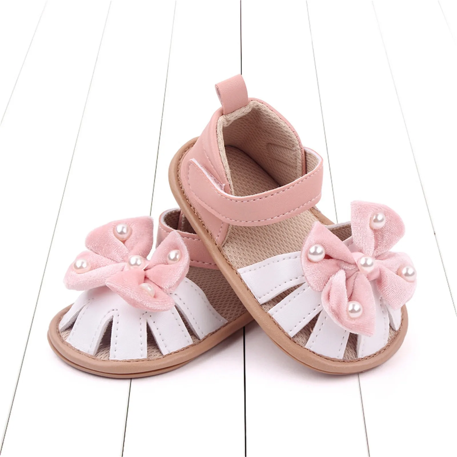 Infant Newborn Baby Toddler Girls Sandals PU leather Bowknot Pearls Non-slip Summer Casual Flat Soft Shoes Toddler Walkers