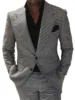2 Piece Plaid Men Suits for Wedding Houndstooth Checkered Groom Tuxedos Male Fashion Clothes Costumes Set Jacket with Pants 2