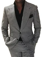 2 Piece Plaid Men Suits for Wedding Houndstooth Checkered Groom Tuxedos Male Fashion Clothes Costumes Set Jacket with Pants 2