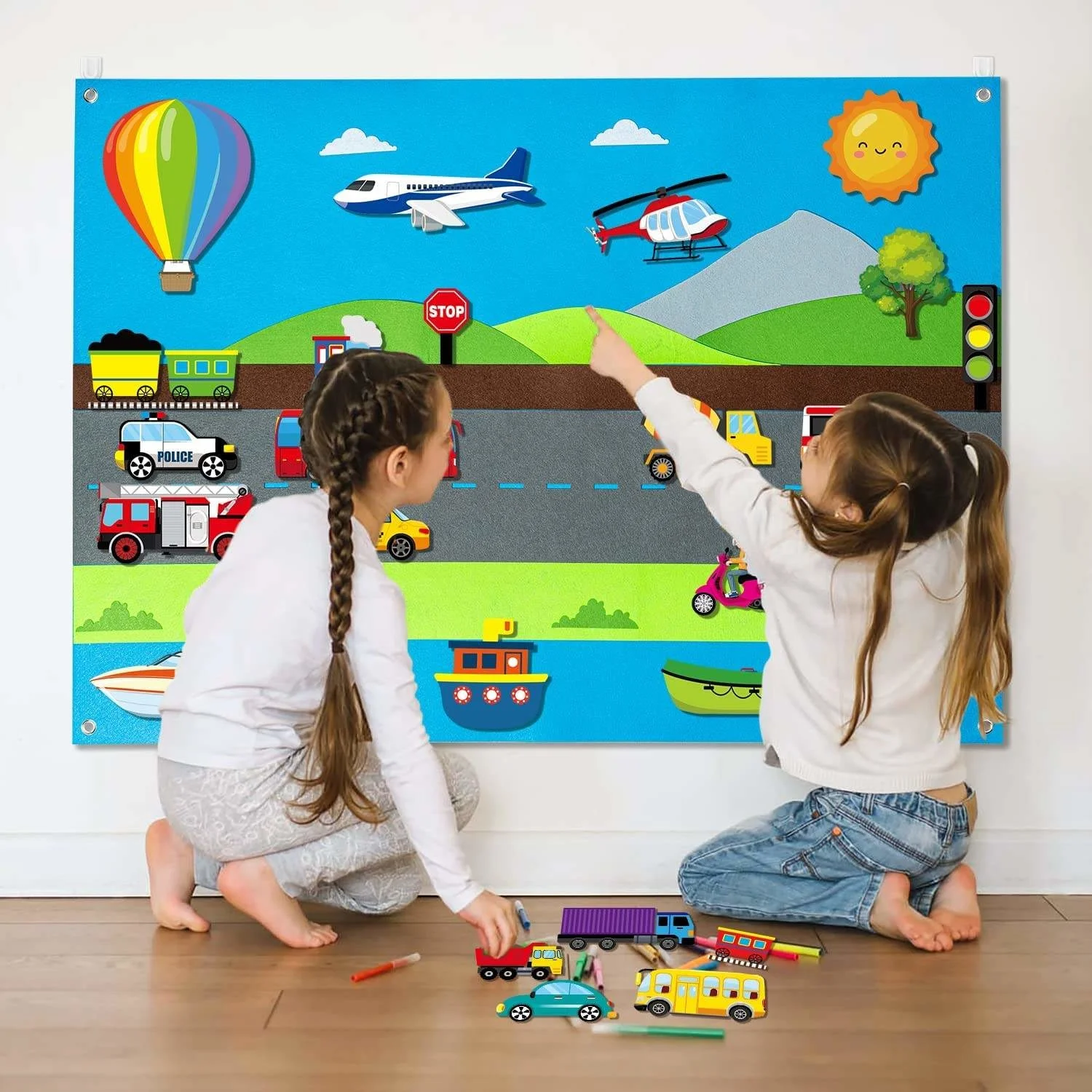 

35Pcs DIY Vehicle Felt Story Board Set Transportation Interactive Game Preschool Education Storytelling Montessori Toys For Kids