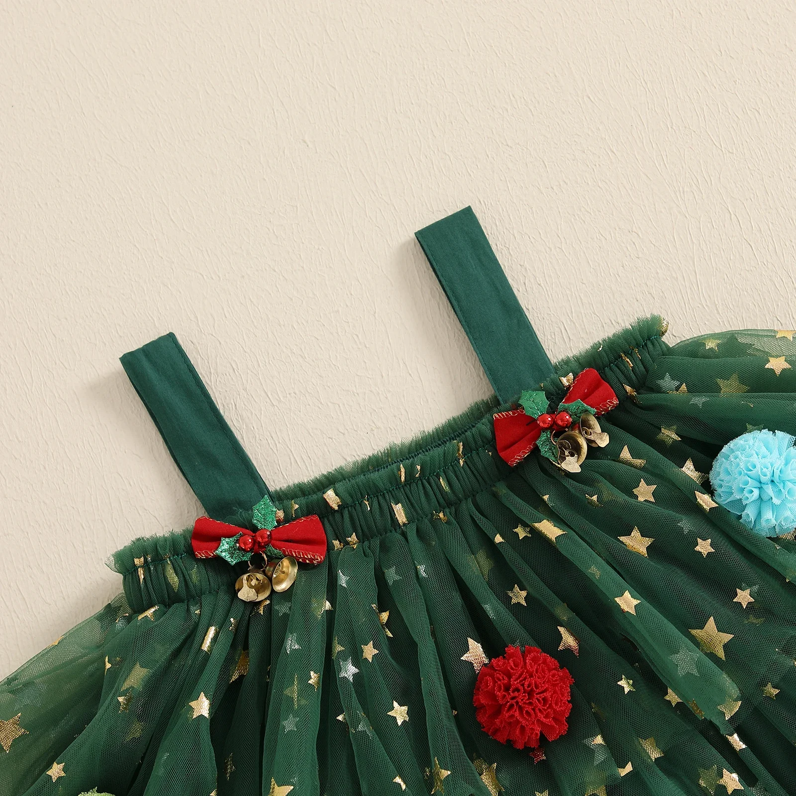 Girls Dress Kids Christmas Sleeveless Star Print Lace Tulle