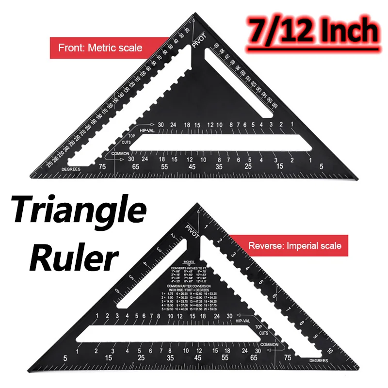 

Треугольная линейка 7/12 дюймов, метрическая, для деревообработки, скорость, транспортир, угломер для плотника, линия, направляющая для пилы, точный измерительный инструмент