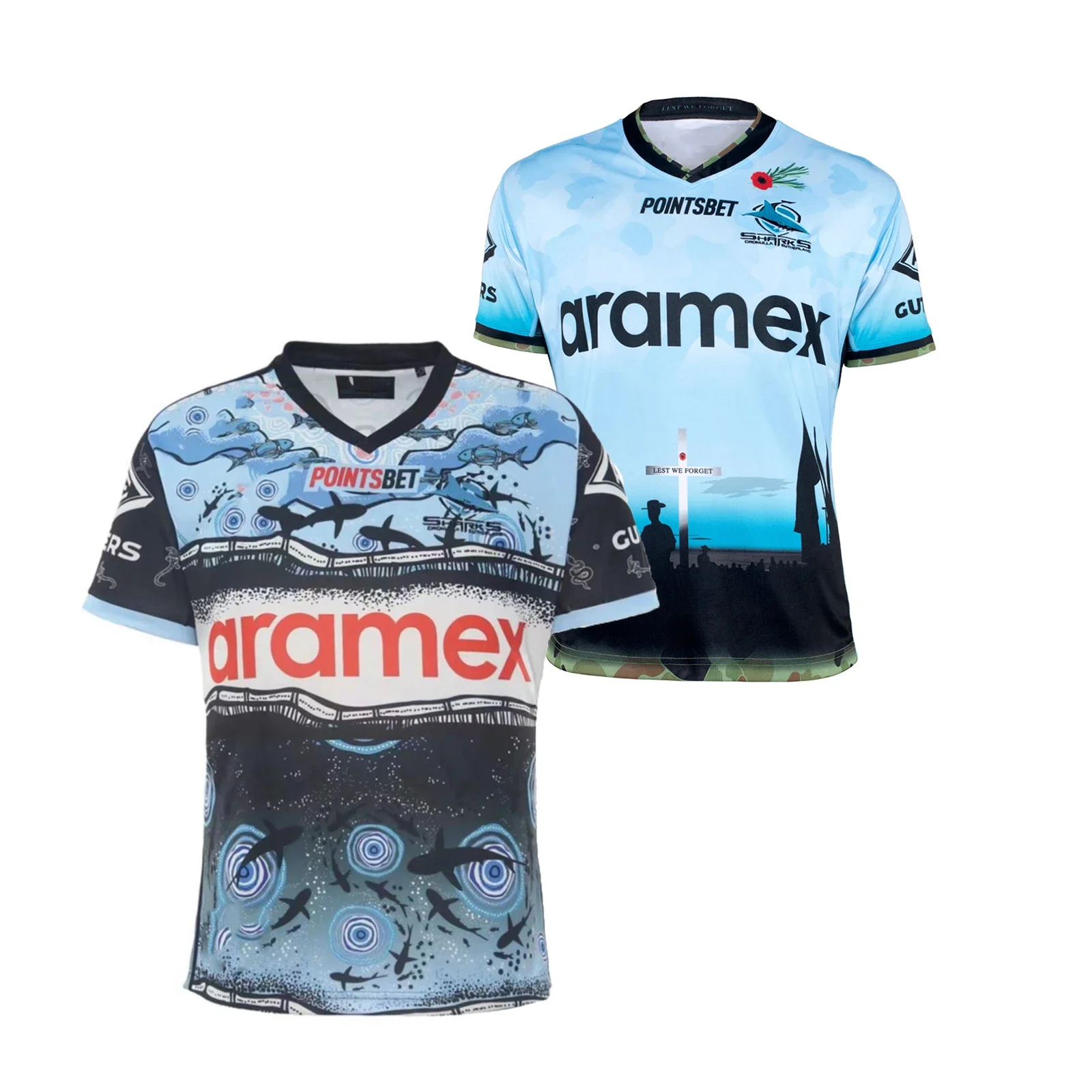 

2022 Cronulla-Sutherland Sharks Mens Indigenous/ANZAC Rugby Jersey