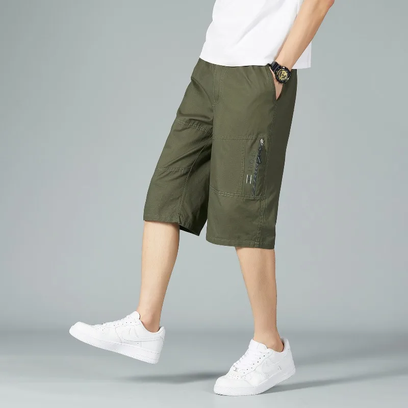 Men's Solid Letters Summer Printed Zipper Pockets Elastic High Waisted Casual Loose Sports Trousers Vintage Office Lady Shorts