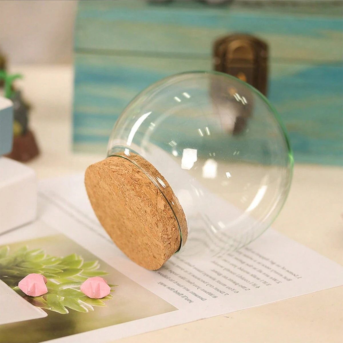 1pc-Small Size Glass Dome Vase Home Decoration Creative Bamboo Base Transparent Cover DIY Wedding Friend Favor Gift glass dome vase