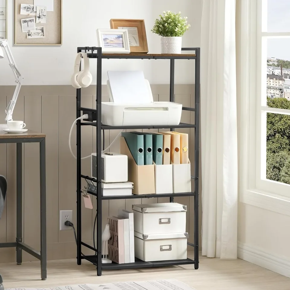 Multifunctional Bakers Rack with Power Outlet and Hooks