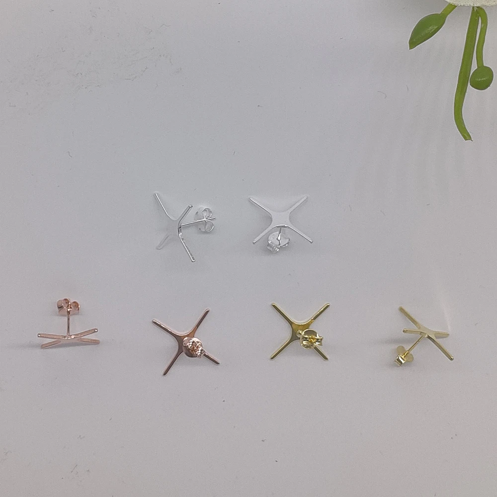 2 Pairs Stud Post Earring Blank Solid 925 Silver Claw Earwires Base Finding Making DIY Jewelry Craft Personalized Gift for Women