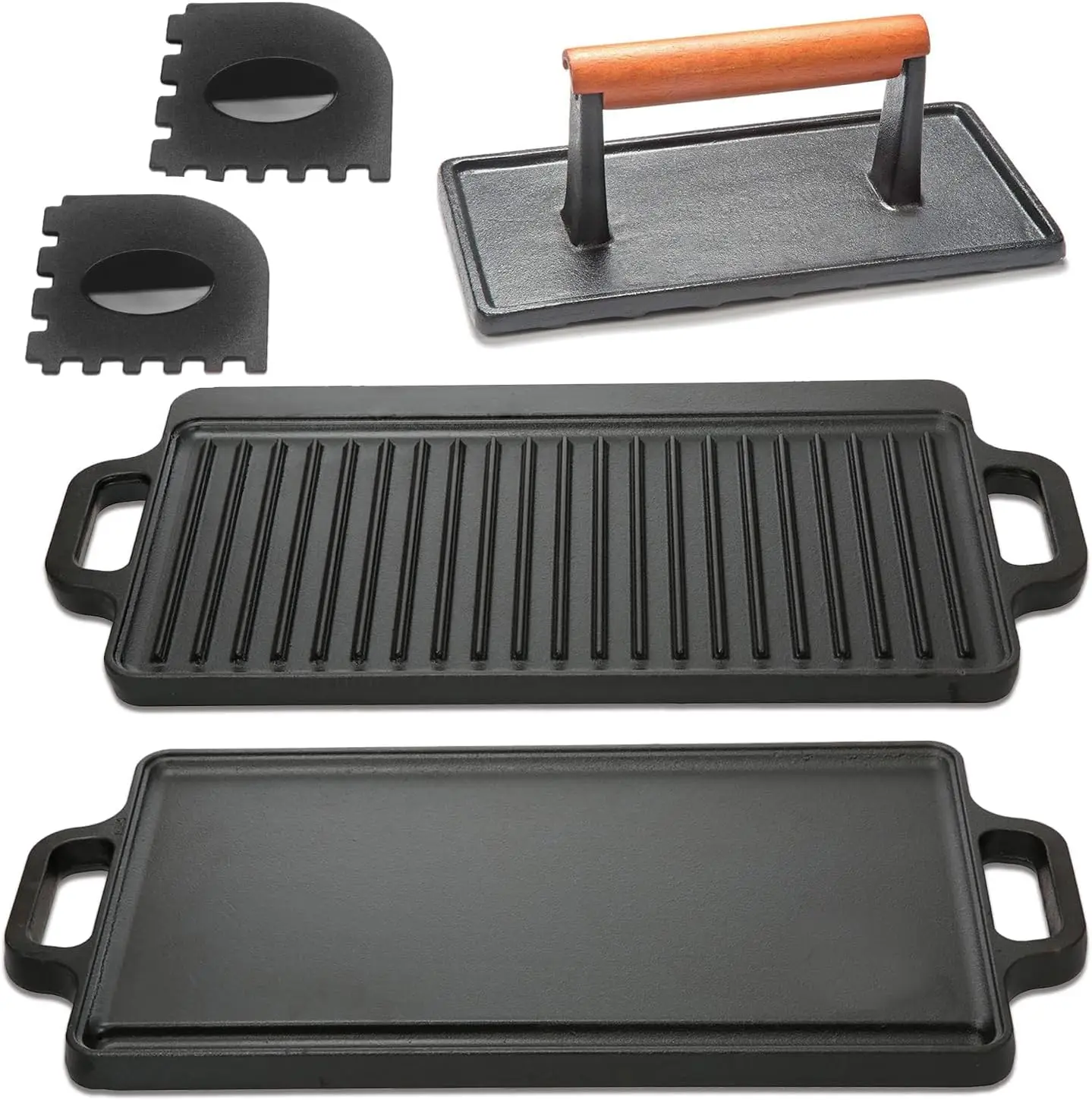 

Iron Stove Top Griddle Set & Griddle Accessories, Grill Pan, Includes Reversible Cast Iron Griddle, Stove Top Griddle Press, Cha