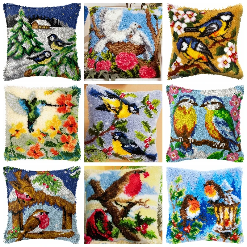 Bird Animal Latch Hook Cushion Kits Pillow Case Crochet Hobby & Crafts DIY Yarn for Embroidery Cushion Cover Sofa Bed Pillows craft supplies carpet embroidery kit