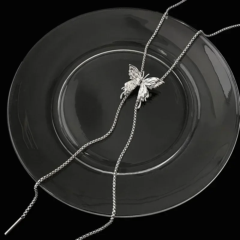 Irregular Liquid Metal Butterfly Necklace Silver Color