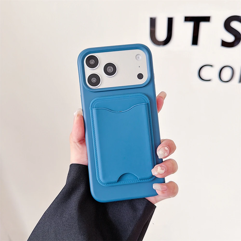 Premium Magnetic Liquid Silicone Phone Case with Card Holder - Candy Color Shockproof Cover