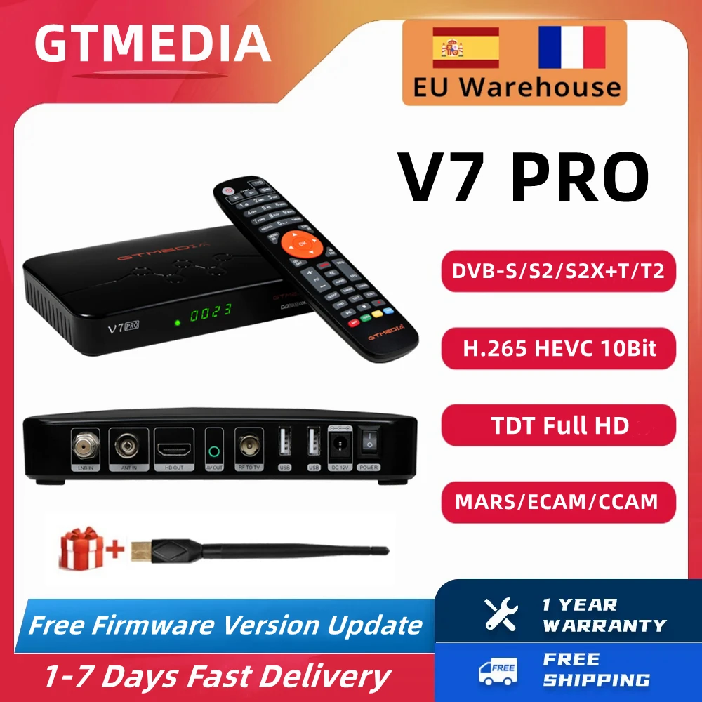 Gtmedia V7 Pro Dvb-S/S2/S2X + T/T2 Ricevitore Tv Satellitare Supporto Mars/Ecam/Ccam/Multi-Stream/T2Mi,Multi-Room, Slot Per Schede Ca Tv Box