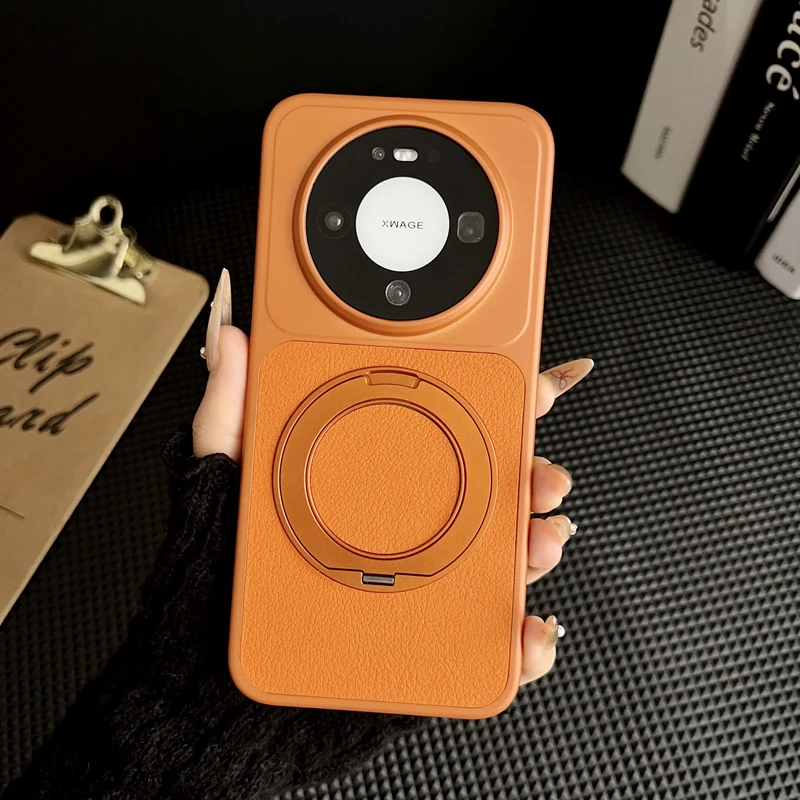 Lychee Texture PU Leather Ultra Thin Magnetic Case with 360° Rotation Ring Stand