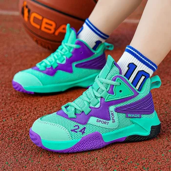 Scarpe da basket per bambini per ragazzi, ragazze, bambini, adolescenti, traspiranti, antiscivolo, con lacci, per interni ed esterni, scarpe da tennis