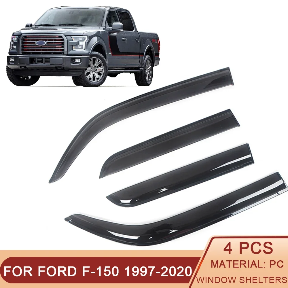 

Ветровые дефлекторы для боковых окон автомобиля Ford F-150 1997-2021, козырек для двери с защитой от дождя, вентиляционные оттенки, козырек для вентиляционных отверстий с темным дымом