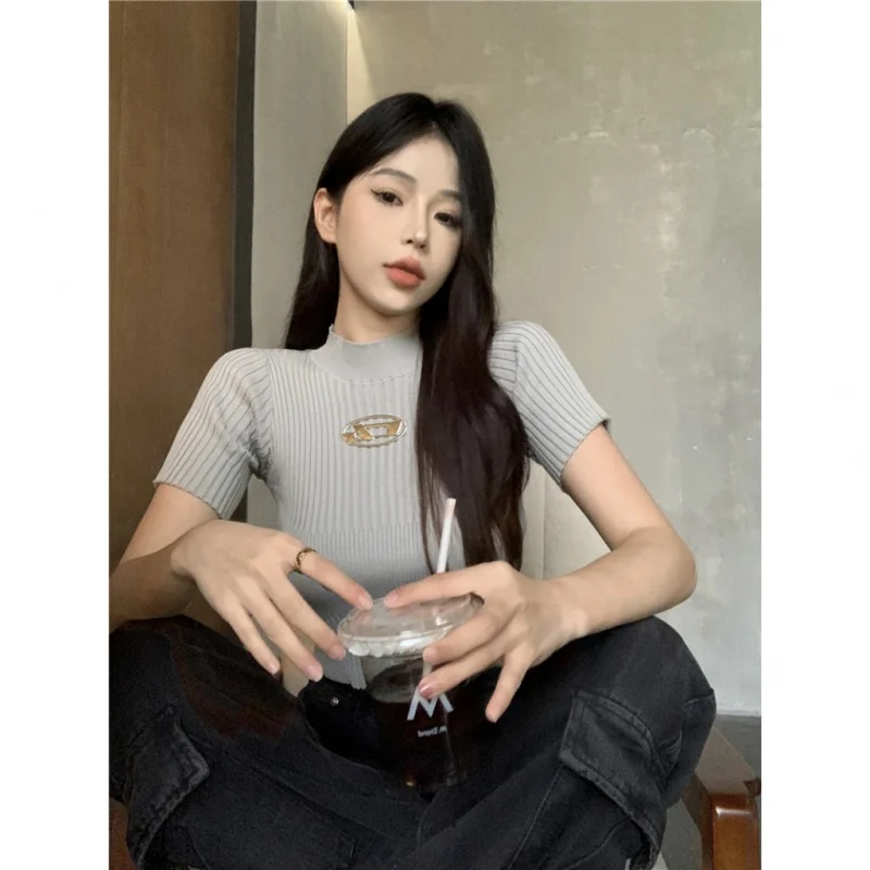 

Summer Short sleeved Knitted Shirt Women's Top Short T-shirt