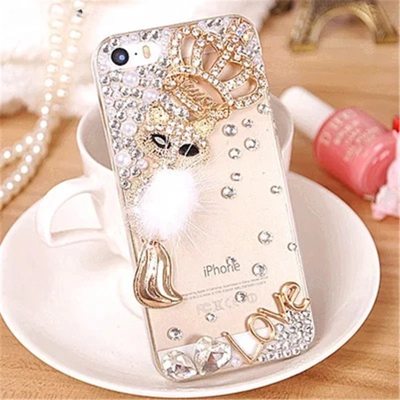 

Bling Rhinestone Crystal Diamond Fox and Crown Soft Phone Case Cover for Samsung Galaxy, S8, S9, S10, S20 Plus, S21 FE, S22, 23