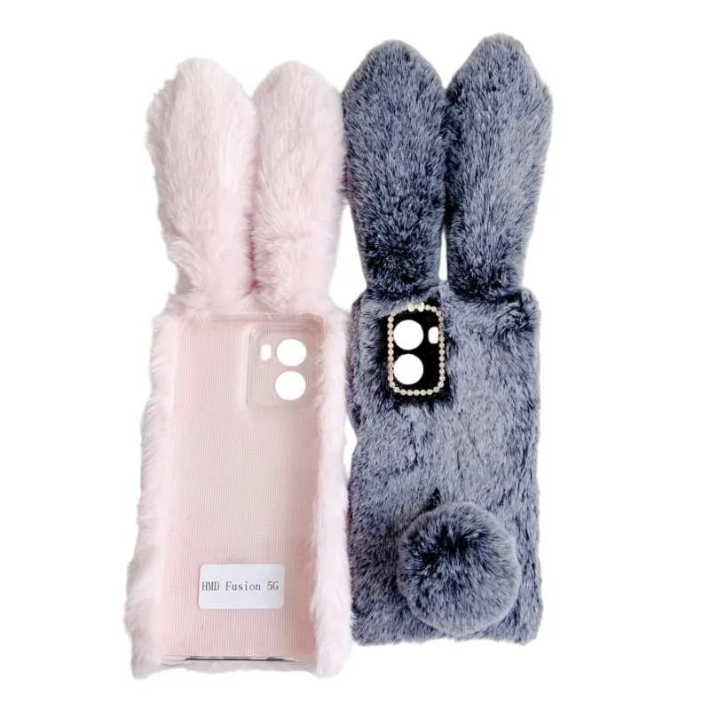 Fluffy Cute 3D Rabbit Fur Phone Case - Cozy and Adorable Cover