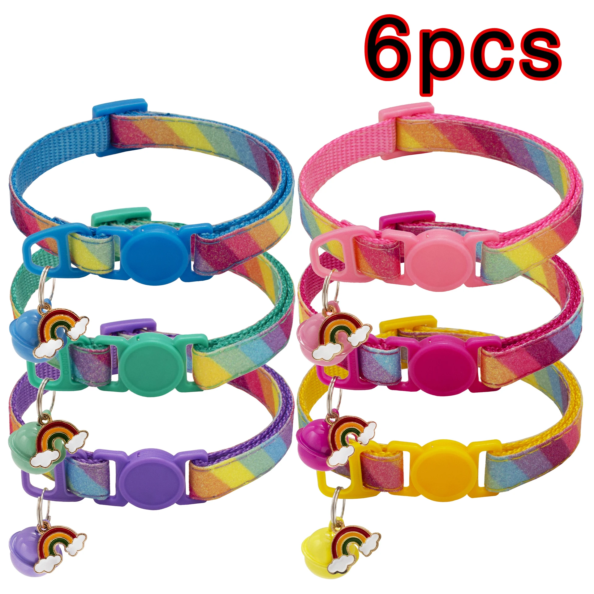 Pet Collar With Bell Cartoon Rainbow Colorful Dog Puppy Cat Accessories Kitten Collar Adjustable Bell Ring Necklace Pet 6