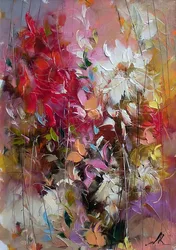 Watercolor Blue & Orange Floral Canvas Art Print - 40x60cm No Frame (PURPLE)